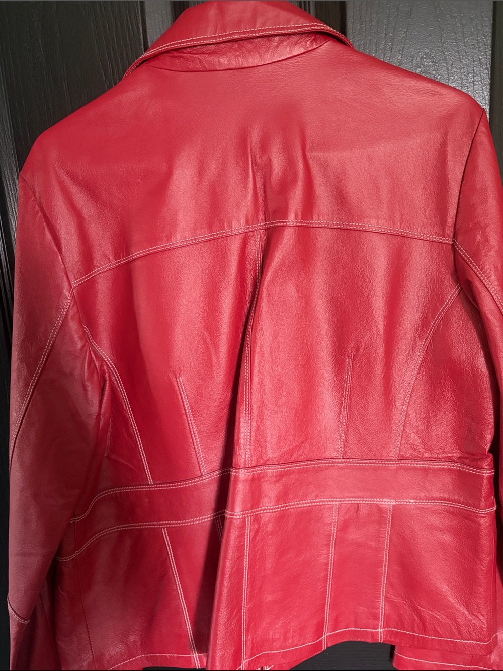 Red Leather Button-Front Blazer Jacket - Picture 6 of 6